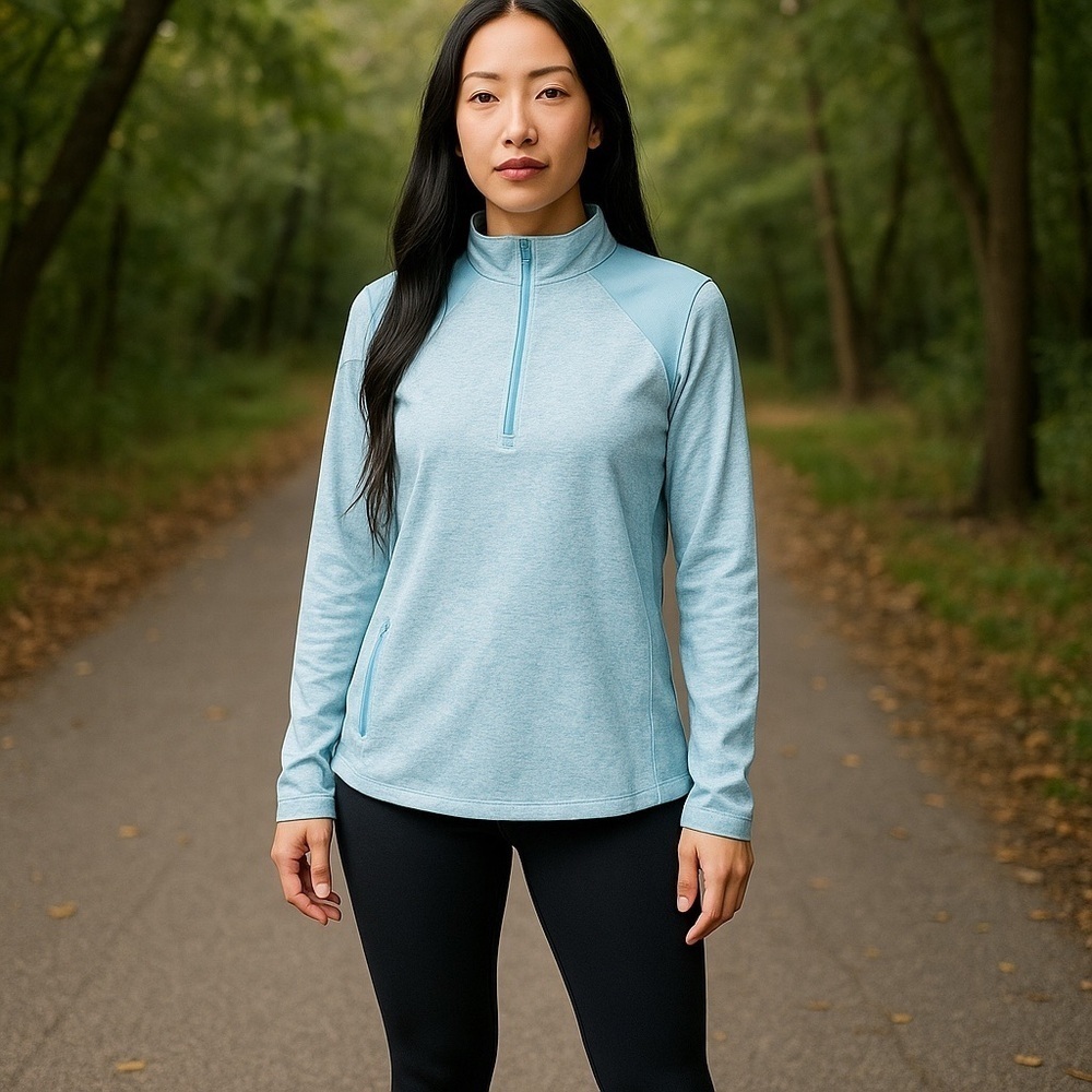 📌Eddie Bauer Women's Jacket Large Blue Quarter Zip Two-Tone